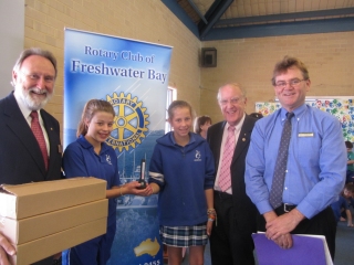 Presenting microscopes to Swanbourne Primary School, September 2011 